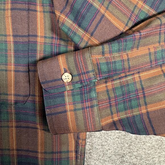 Sir Pendleton Shirt Mens Medium Brown Green Plaid Virgin Wool Button Down - Picture 12 of 16